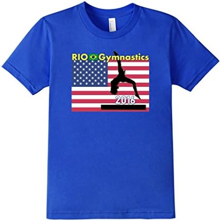 Kids RIO Gymnastics 2016 Brazil American Flag T Shirt 12 Royal Blue