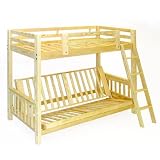 The Ultimate Space Saver: Solid Wood, American-made and Sleeps 3! --- Queen Futon Bunk Bed - Complete w/ Two 9