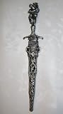 18, GOTHIC, LETTER OPENERS, METAL, with SHEATH, DECORATIVE, LETTER OPENER, ART on the DESK, with, THREE PEOPLE, GREAT GIFT, UNUSUAL, SILVER & BLACK, 9 LONG, 5 1/4 BLADE, 6 3/4 SHEATH, 3 1/2 HANDLE, 2 WIDE, UPC609722846981
