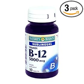 Nature's Bounty Sublingual Vitamin B12, 5000 mcg, 30 Tablets (Pack of 3)