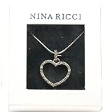 NINA RICCI Ladies Silver Plate Heart CZ Pendant on an Extendable Chain In Branded Box