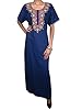 Womans Caftan Floral Embroidered Kaftan Dress Nighty Loungewear Medium (Ink Blue)