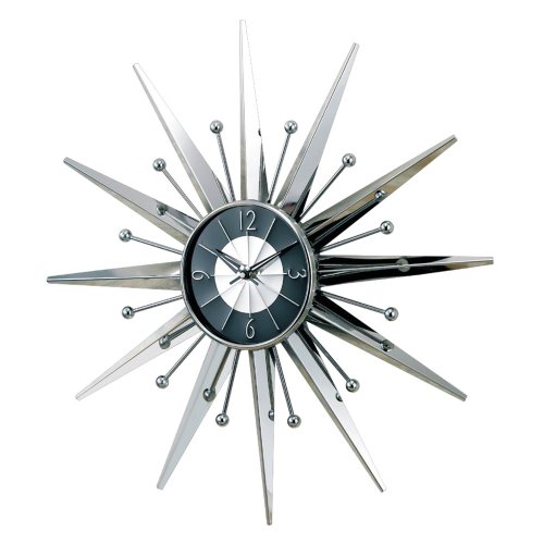 Silver Starburst Wall Clock Retro Eames Danish Modern – 23.5×23.5×2.25