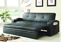 Big Sale Homelegance 4803BLK Convertible/Adjustable Sofa Bed, Black Bi-cast Vinyl