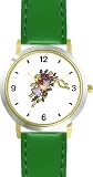 41d%2BNChzp%2BL. SL160  Red Roses   Pink Wedding Bells   WATCHBUDDY® DELUXE TWO TONE THEME WATCH   Arabic Numbers   Green Leather Strap Womens Size Small