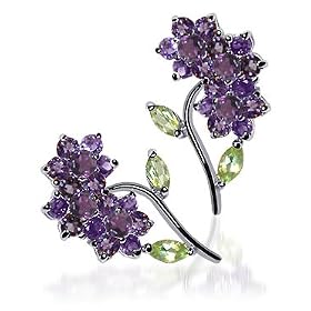 Fantastic .925 Sterling Silver Amethyst Peridot Topaz Flower Post Earrings by 