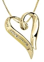 14k Yellow Gold Plated Sterling Silver "A Mother Holds Her Child's Hand For A Short While And Their Hearts Forever" Heart Pendant, 18"