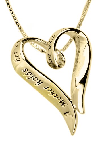 14k Yellow Gold Plated Sterling Silver A Mother Holds Her Child's Hand For A Short While And Their Hearts Forever Heart Pendant, 18