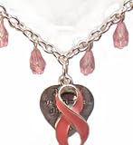 Together We Can Make a Difference Pink Ribbon & Engraved Heart
with Pink Beads Awareness Necklace