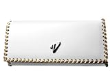本牛革使用 バイカラーステッチ 二つ折り 長財布 ホワイト×ゴールド Vマークデザイン