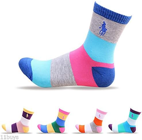5 Pairs Lot Women's HJC Polo Color Blocks Crew Combed Cotton Socks US 9-11