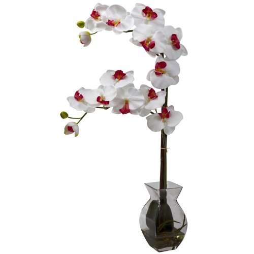 Nearly Natural Home Indoor Decorative Tabletop Phalaenopsis Orchid With Vase Arrangement White