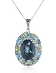 Sterling Silver Multi-Colored Semi Precious Cluster Oval Pendant Necklace, 18"