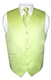 Covona Men's Solid LIME GREEN Dress Vest NeckTie Set for Suit or Tuxedo