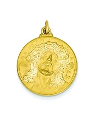 14K Yellow Gold Jesus Medal Pendant Charm Religious