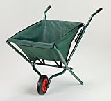 FOLDING GARDEN WHEELBARROW FOLDAWAY TO STORE STOCK NOW GREEN FRAME ORANGE FABRIC