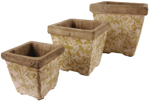 Esschert Design USA Ceramic Sq. (3) Nesting Flowerpots-Green/White
