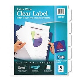 Avery 11438 - Index Maker Clear Label Dividers, 5-Tab, 11 1/4 x 9 1/4, White-AVE11438