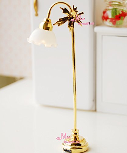 1/12 Dollhouse Miniature Self-control W/battery Gold Leaf LED Floor Lamp Light