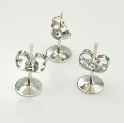 100pcs Silver-plated Brass 4-6-8mm Flat Pad Surgical Steel Post Earring Finding Package (8mm)