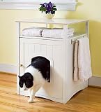 Cat Litter Box Cabinet with Stainless Steel Towel Bar, in White Cat Litter Box Cabinet with Stainless Steel Towel Bar, in White