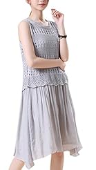 Cotton/Linen/Knit Sleeveless Summer Pleated General Print  Dress