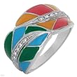 FPJ Vibrant High quality Ring With Genuine Diamonds in Multicolor Enamel and 14K White Gold. Total item weight 7.7g (Size 7)