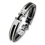 Black Rubber and Polished Stainless Steel Hinged Bangle Bracelet