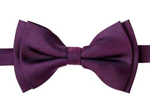 Retreez Solid Matte Color Woven Microfiber Pre-tied Boy's Bow Tie - Dark Purple - 4 - 7 years