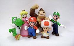 Popco Super Mario Series 1 Set of 6 Mini Party Figures Mario, Peach, Toad, Luigi, Yoshi Donkey Kong