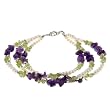 Handmade Amethyst, White Pearl & Green Peridot Bracelet With Silver Beads