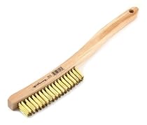 Forney 70518 Wire Scratch Brush, Brass with Curved Wood Handle, 13-3/4-Inch-by-.012-Inch
