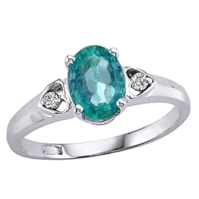 0.96 cts Genuine Emerald and Diamond Ring - 14kt White or Yellow Gold by Finejewelers