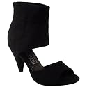 Womens Black Suede Heeled Ankle Strap Sandals