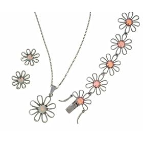 Sterling Silver Opal Daisy Necklace, Bracelet, and Earring Set by The Jewelers Collection
