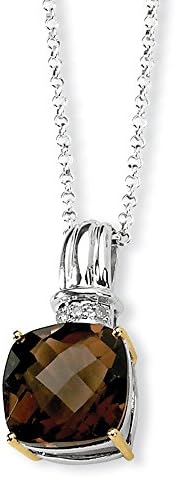 0.03ctw. Sterling Silver &amp; 14K Smoky Quartz and Diamond Necklace- 18 inch
