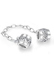 Bling Jewelry Hearts 925 Sterling Silver Safety Chain Bead Screw Core Compatible with Pandora Troll Chamilia