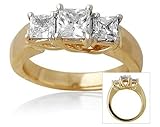 1.50CTW Three Stone Princess Cut Cross-Prong Setting 14K Yellow Gold