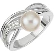 14K White Gold Akoya Cultured Pearl and Diamond Ring - 7.50mm