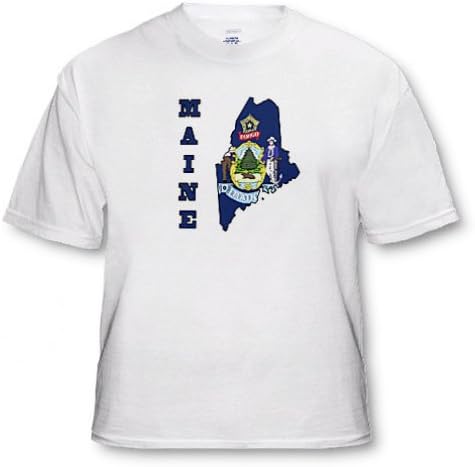 Maine state flag in the outline map and letters for Maine - Adult T-Shirt Medium