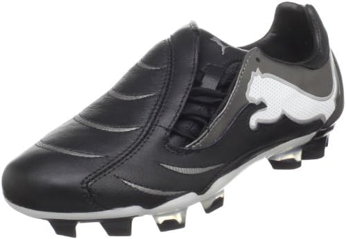 PUMA Powercat 2.10 FG Jr Soccer Cleat (Little Kid/Big Kid),Black/White/Aged Silver,3 M US Little Kid