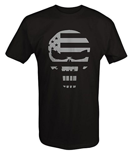 Stealth - Punisher United States Flag Spike Skull - Military Police T shirt - Large