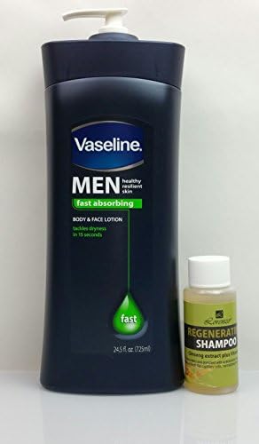 Vasline Men Healthy Resilient Skin Fast Absorbing Body &amp; Face Lotion 24.5oz (725ml) w/ 1pc Lorenzo Regenerating Shampoo 2oz