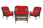 Bella Vista 4 Piece Seating Patio Furniture Set (Wicker, Brick Red) by La-Z-Boy Outdoor