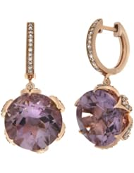 Sterling Silver with 14k Pink Gold Plated Amethyst and Diamond Dangle Earrings