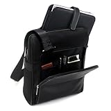 Durable Classic Vertical Cross Body Messenger Bag for Dell Inspiron Mini IM10-2863 10.1-Inch Obsidian Black Netbook