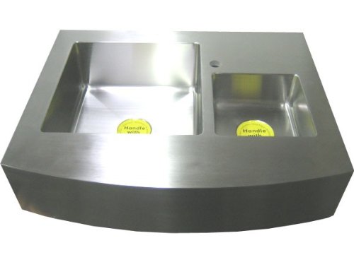36 Inch Stainless Steel Curved Front Farm Apron Double 60/40 Offset Bowl Kitchen Sink