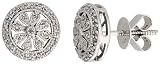 14k White Gold 3/8 (10mm) tall Flower Screw back Earrings, w/ 0.19 Carat Round Top Light Brown Diamonds