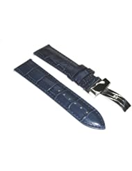 20mm Leather Watch Deployment Strap Omega Seamaster Blue