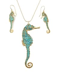 Turquoise Seahorse Necklace and Earring Set - Nautical Charms - Millefiori Polymer Clay Bridal Wedding Jewelry Set
